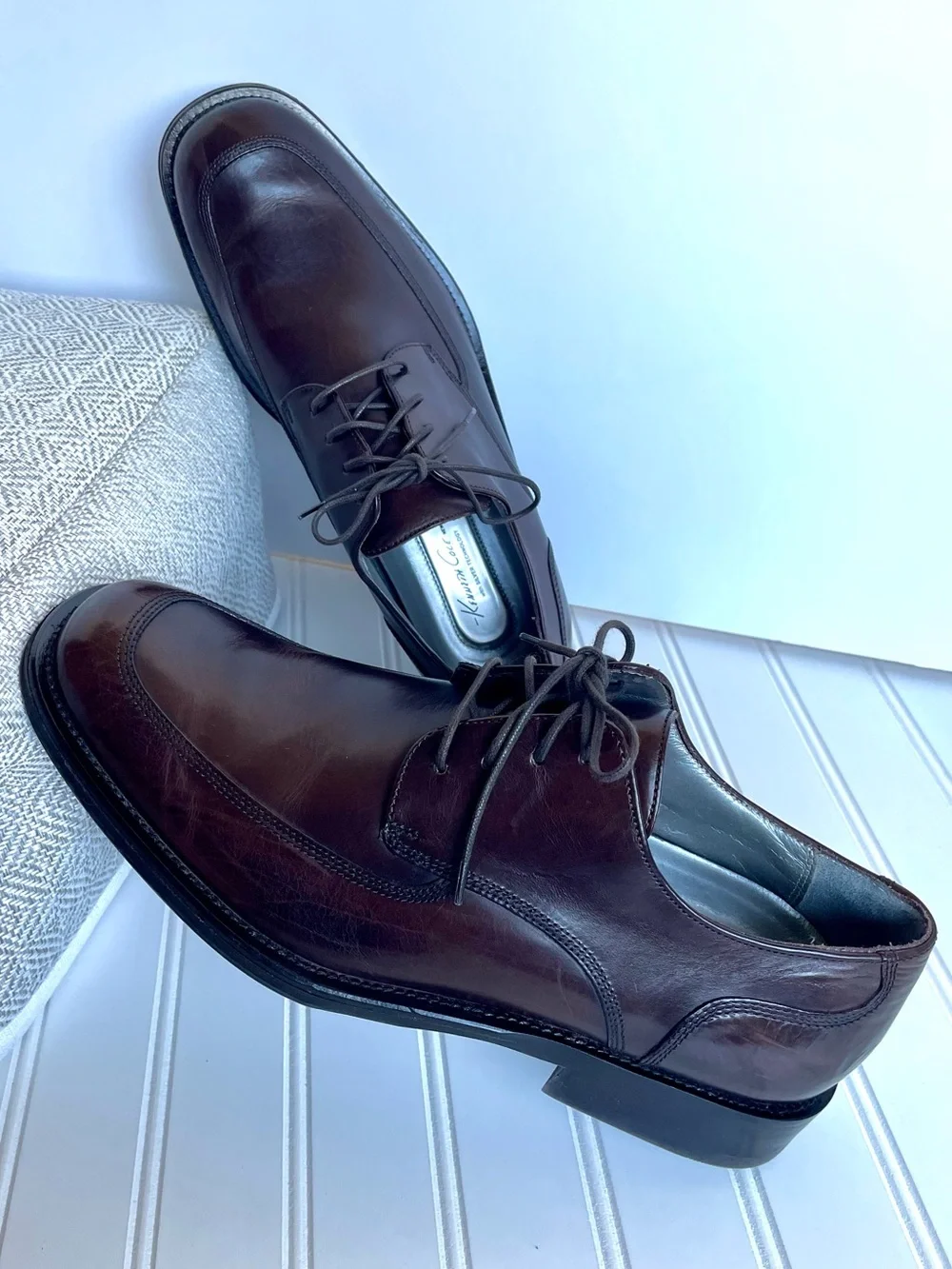 Kenneth Cole New York Brown Leather Dress Shoe Derby Silver Tech Square Toe Sz10